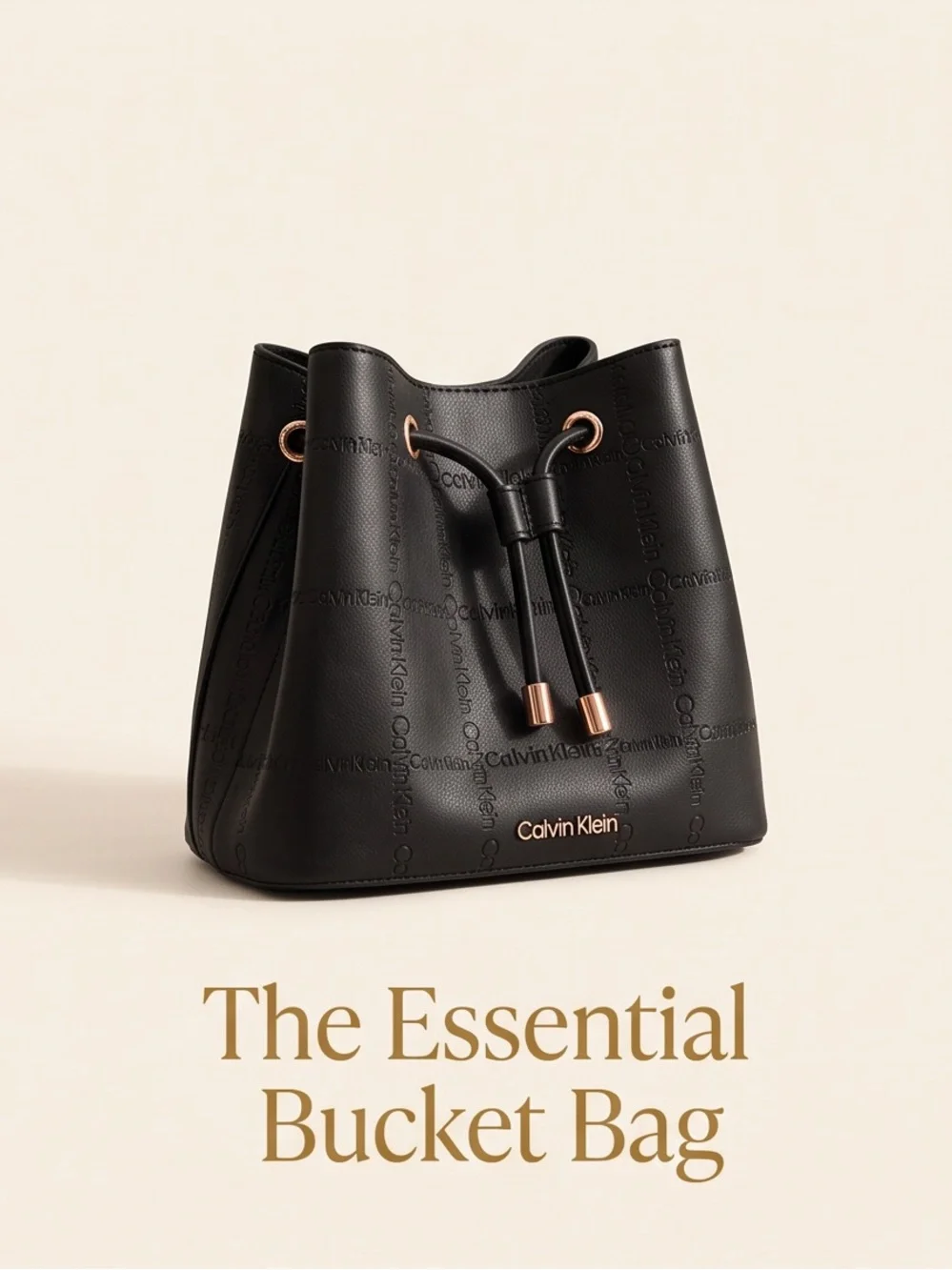 Calvin Klein Black Logo-Embossed Drawstring Bucket Bag